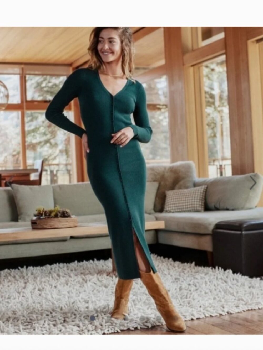 Marine Layer Brea Ribbed Midi Dress XL Ponderosa Pine